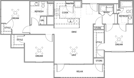Three Bedroom / Two Bath - 1219 Sq.Ft.*